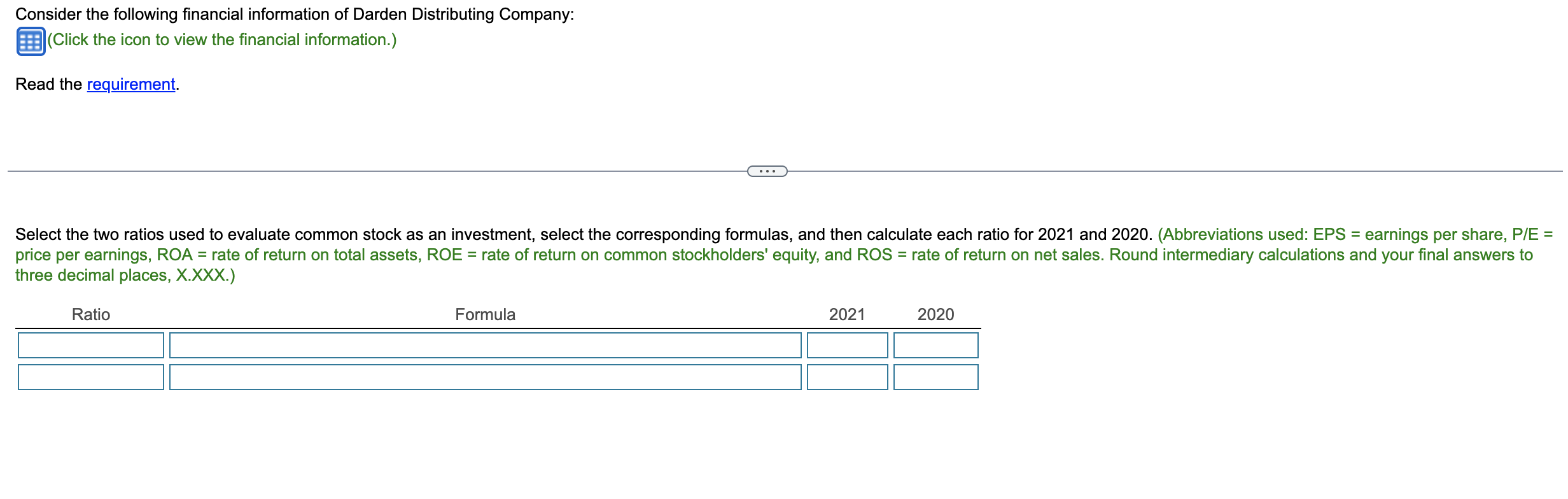 Consider The Following Financial Information Of Darden Distributing Company Click The Icon To View The Financial Infor 1