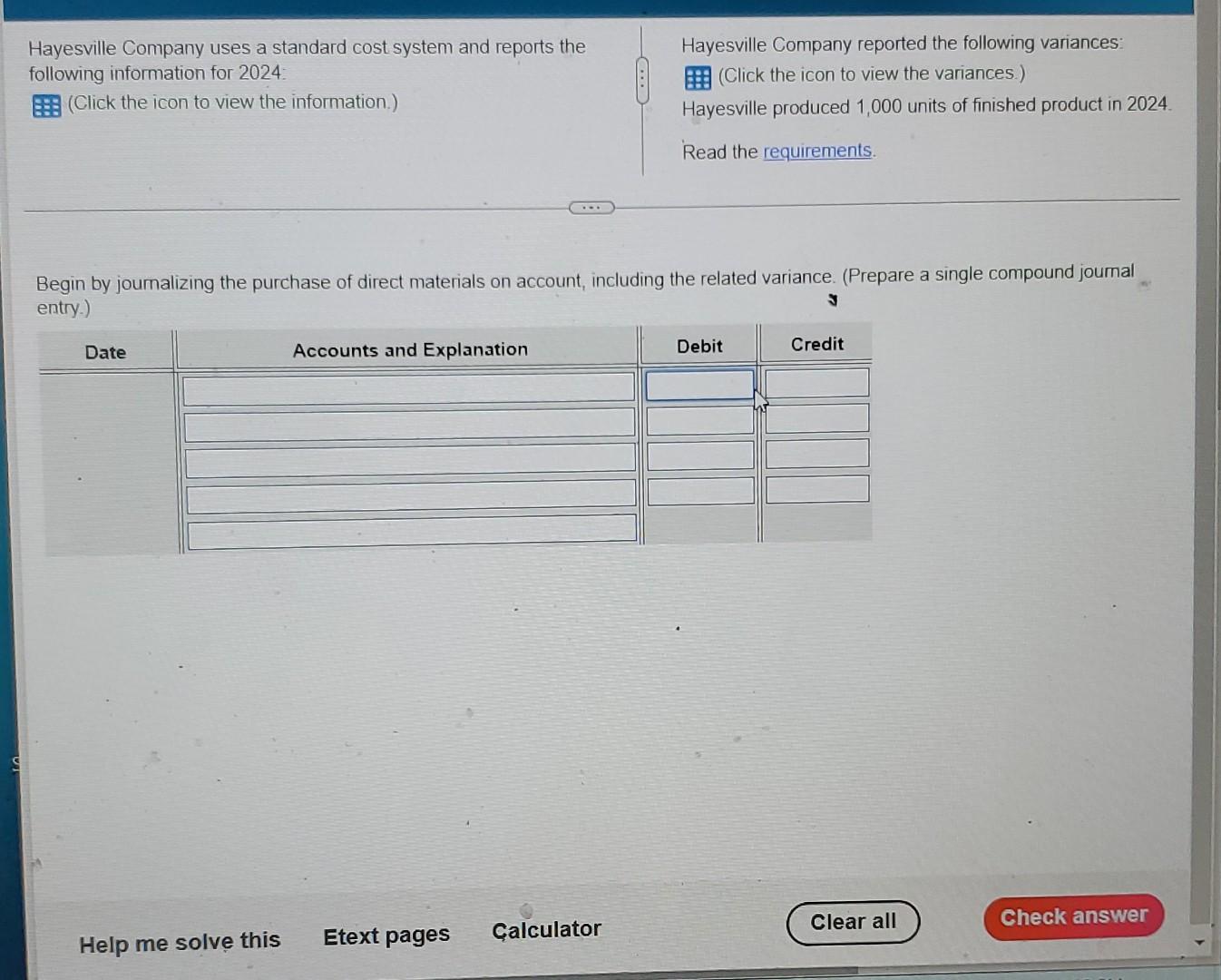 Hayesville Company Uses A Standard Cost System And Reports The Following Information For 2024 Hayesville Company Reporte 1