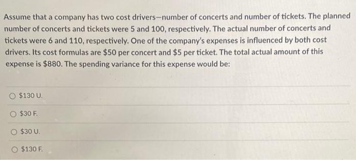 Assume That A Company Has Two Cost Drivers Number Of Concerts And Number Of Tickets The Planned Number Of Concerts And 1