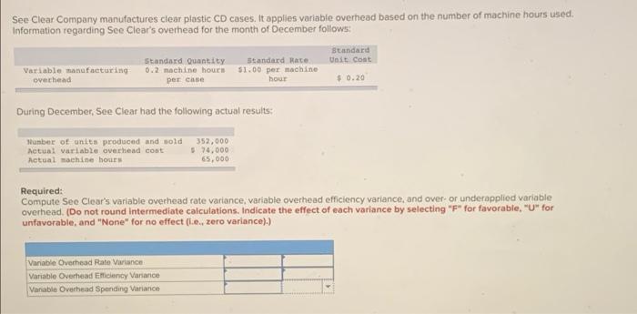 See Clear Company Manufactures Clear Plastic Cd Cases It Applies Variable Overhead Based On The Number Of Machine Hours 1