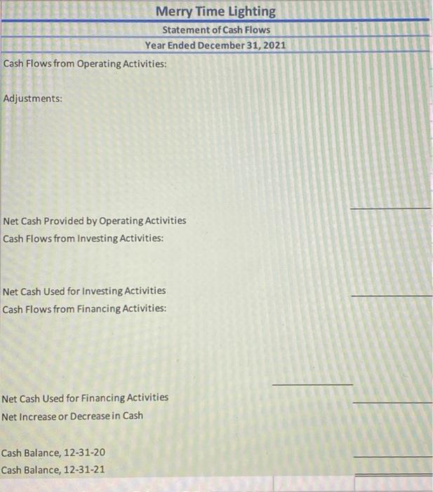 Merry Time Lighting Income Statement For The Year Ended December 31 2021 100 000 20 000 120 000 12 000 12 000 2 000 5