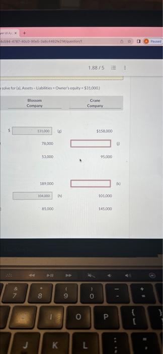 Veruia X 4c594 4787 40c0 90e6 Jafc4462218 Question 1 88 5 Solve For La Assets Liabilities Owner S Equity 31 000 B 1