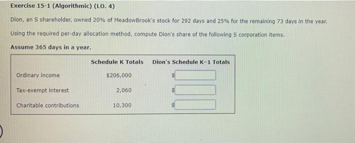 Exercise 15 1 Algorithmic Lo 4 Dion An 5 Shareholder Owned 20 Of Meadowbrook S Stock For 292 Days And 25 For Th 1