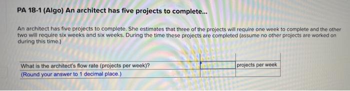 Pa 18 1 Algo An Architect Has Five Projects To Complete An Architect Has Five Projects To Complete She Estimates T 1