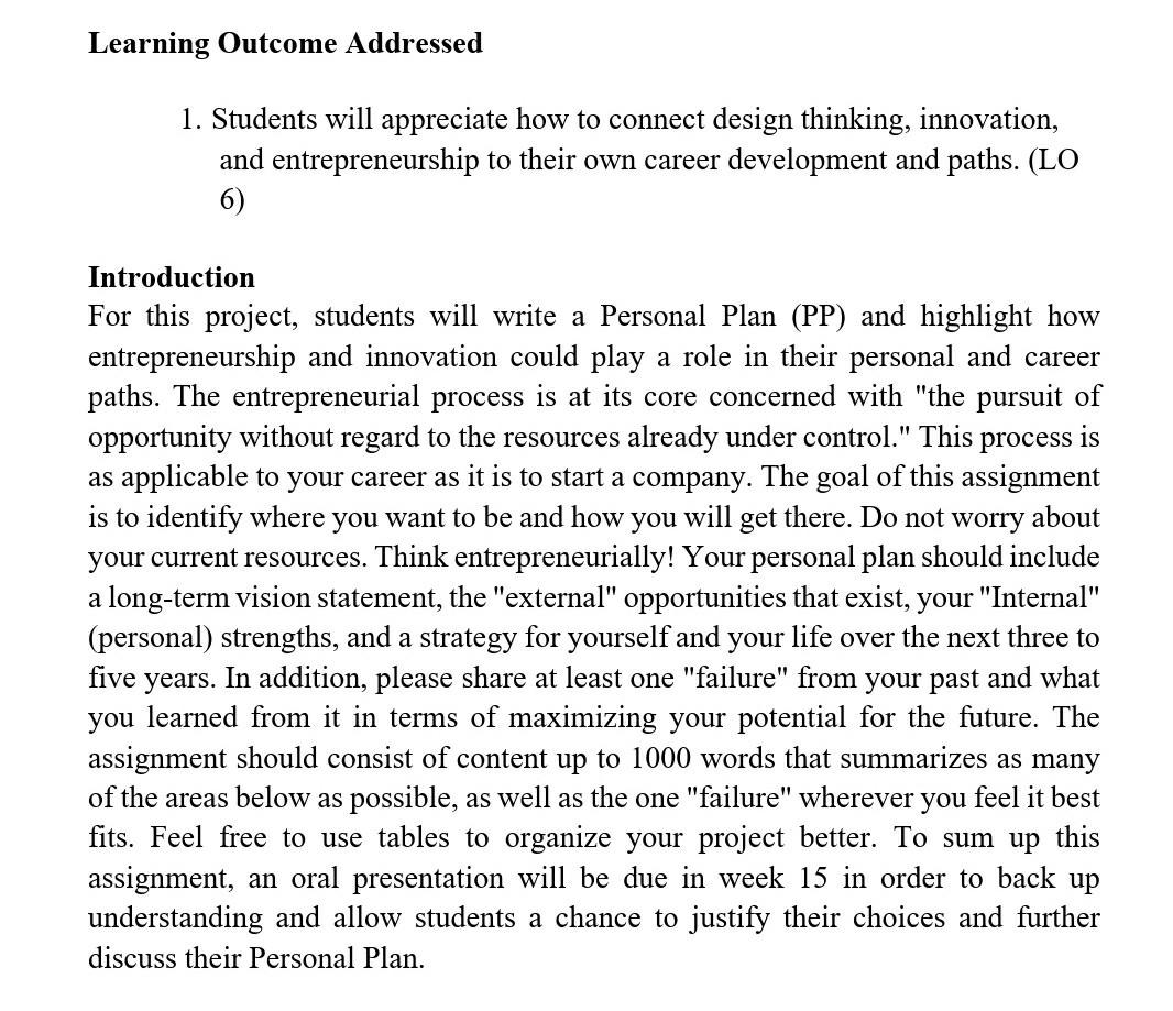 Learning Outcome Addressed 1 Students Will Appreciate How To Connect Design Thinking Innovation And Entrepreneurship 1