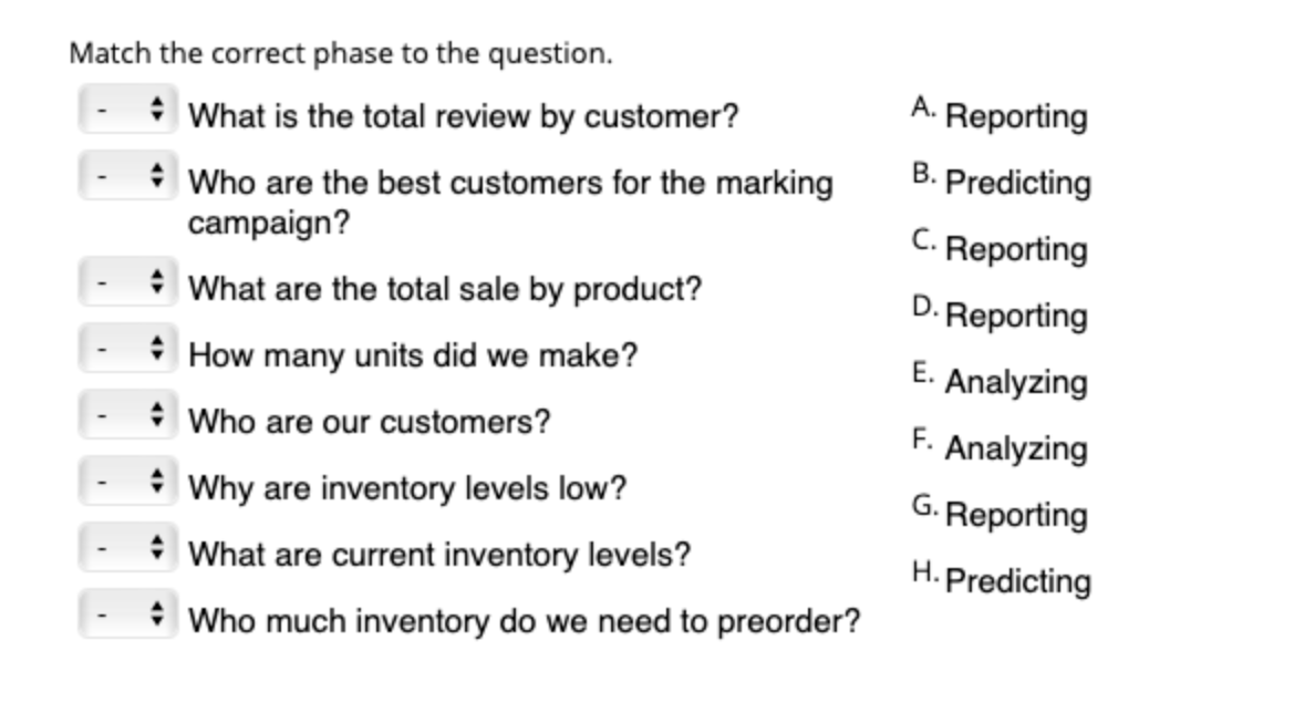Match The Correct Phase To The Question What Is The Total Review By Customer Who Are The Best Customers For The Mark 1