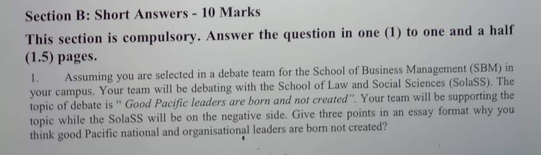 Section B Short Answers 10 Marks This Section Is Compulsory Answer The Question In One 1 To One And A Half 1 5 P 1