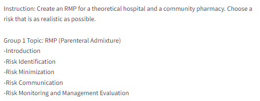 Instruction Create An Rmp For A Theoretical Hospital And A Community Pharmacy Choose A Risk That Is As Realistic As Po 1