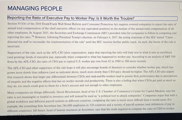 Managing People Reporting The Ratio Of Executive Pay To Worker Pay Is It Worth The Trouble Section 953 B Of The 2010 1