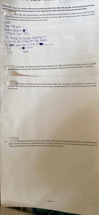 Problem 2 Jasper Inc Has Four Different Air Conditioning Su 1101 102 1103 And 20 The Following Four Questions Require 1