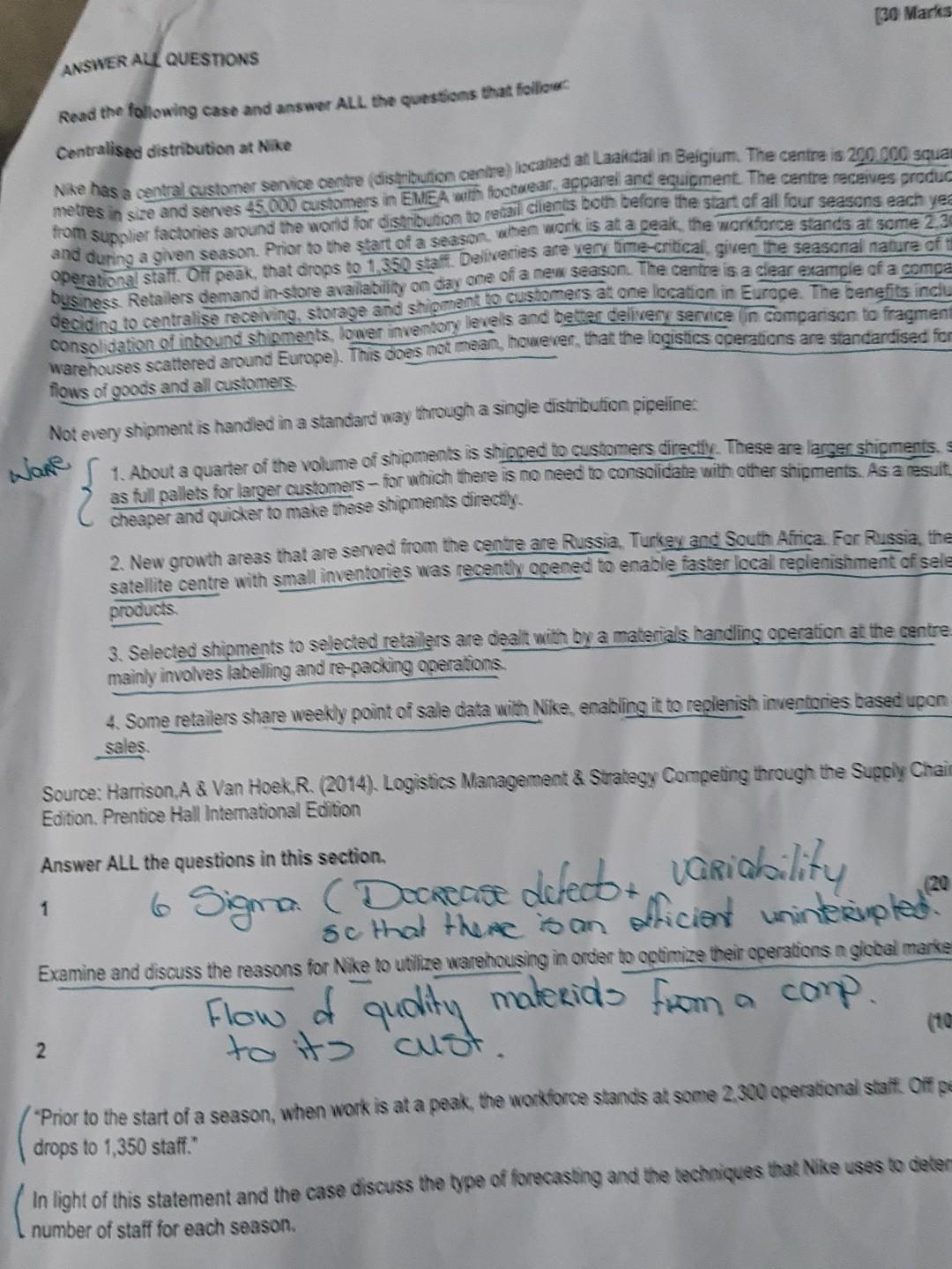 30 Marks Answer All Questions Read The Following Case And Answer All The Questions That Follow Centralised Distributio 1
