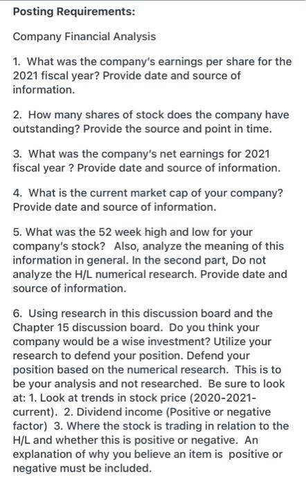 Posting Requirements Company Financial Analysis 1 What Was The Company S Earnings Per Share For The 2021 Fiscal Year 1