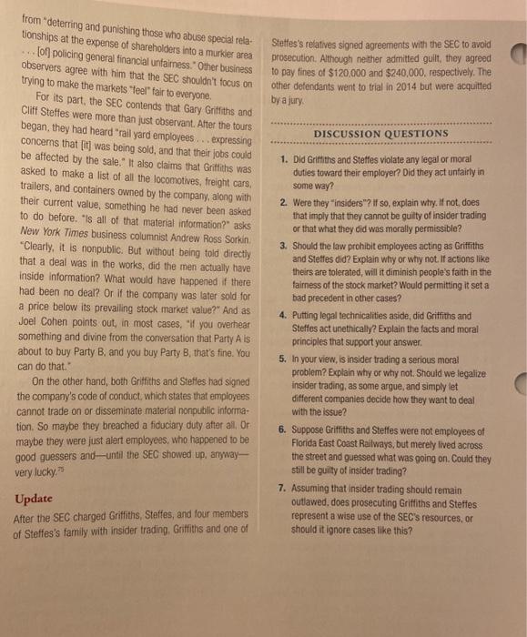 1 Did Griffiths And Steffes Insiders And Did They Violate Any Insider Trading Laws 2 Did They Violate Any Legal Or M 3