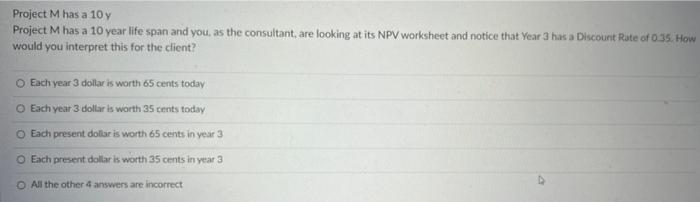 Project M Has A 10 Y Project M Has A 10 Year Life Span And You As The Consultant Are Looking At Its Npv Worksheet And 1