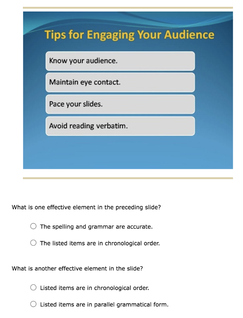 Tips For Engaging Your Audience Know Your Audience Maintain Eye Contact Pace Your Slides Avoid Reading Verbatim What 1