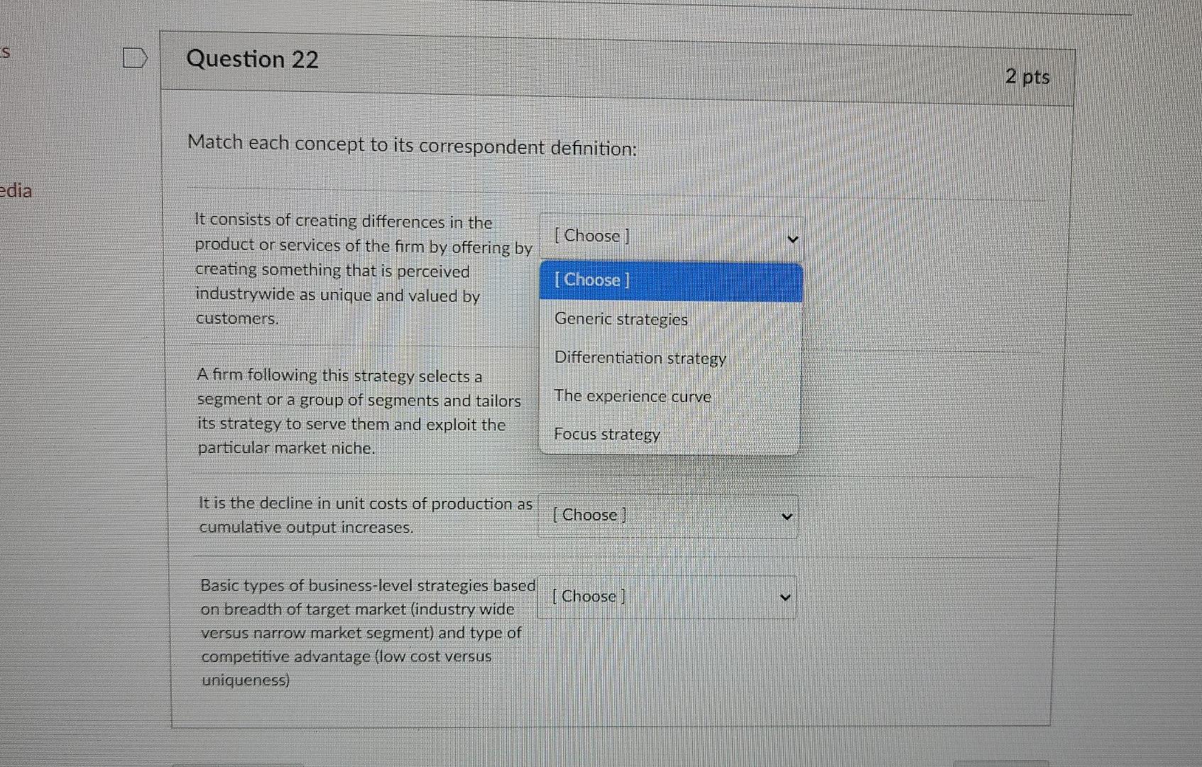 Es Edia Question 22 Match Each Concept To Its Correspondent Definition It Consists Of Creating Differences In The Choo 1
