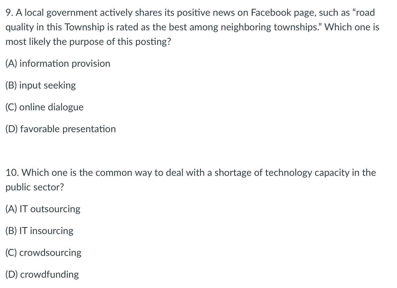 9 A Local Government Actively Shares Its Positive News On Facebook Page Such As Road Quality In This Township Is Rate 1