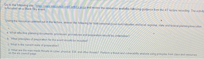 Go To The Following Site Https Www Eiscouncil Org Earthex Aspx And Review The Resources Availalbe Following Guidance 1