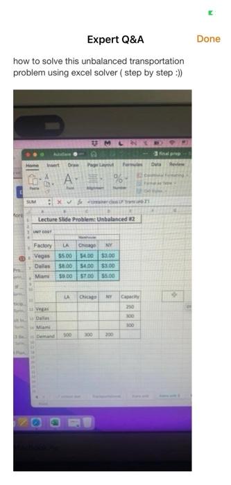 Expert Q A How To Solve This Unbalanced Transportation Problem Using Excel Solver Step By Step Umlny Final Prop Hom 1