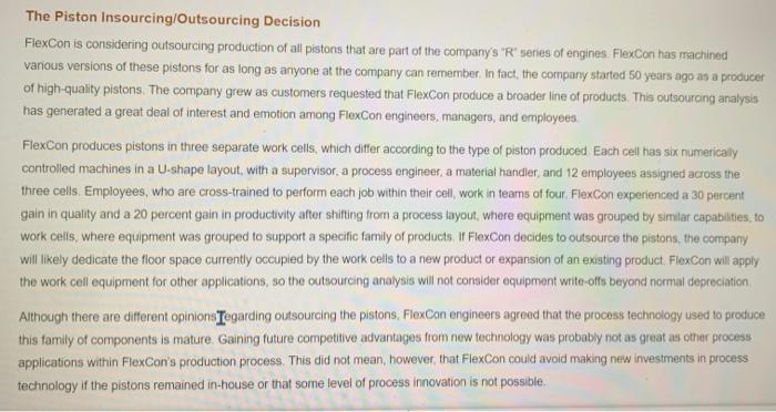 Flexcon S Insourcing Outsourcing Of Pistons Flexcon A 3 Billion Maker Of Small Industrial Engines Is Undergoing A Maj 5