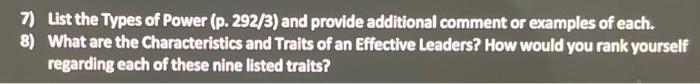 7 List The Types Of Power P 292 3 And Provide Additional Comment Or Examples Of Each 8 What Are The Characteristic 1