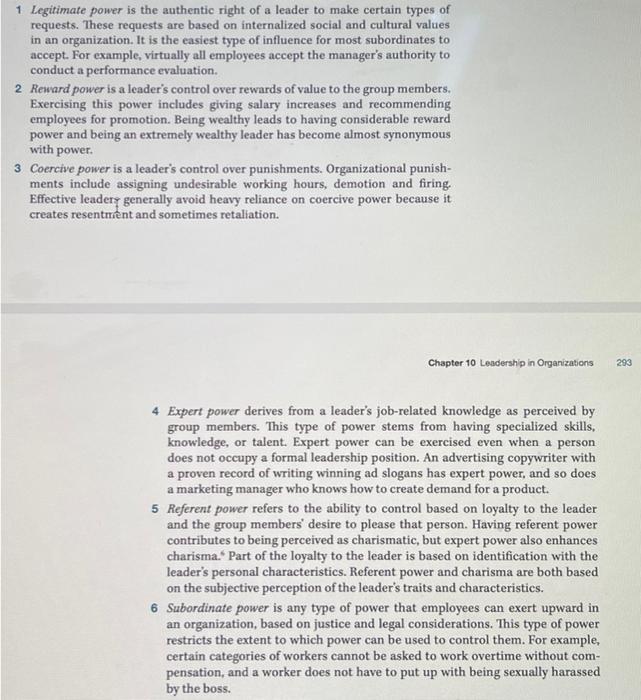 7 List The Types Of Power P 292 3 And Provide Additional Comment Or Examples Of Each 8 What Are The Characteristic 2