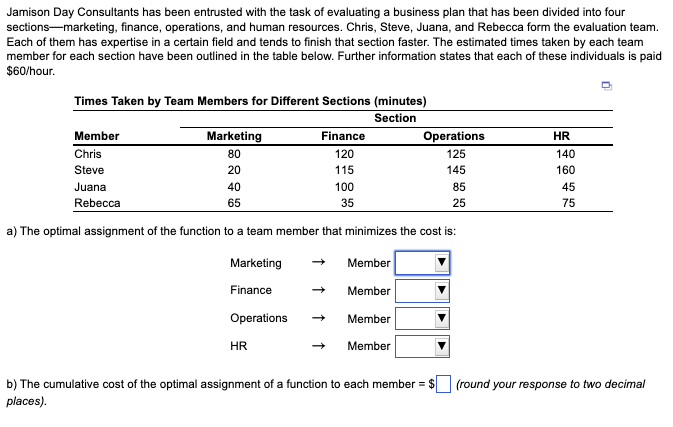 Jamison Day Consultants Has Been Entrusted With The Task Of Evaluating A Business Plan That Has Been Divided Into Four S 1