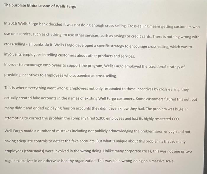 Case Requirements And Questions Read The Wells Fargo Case Below And Write An Essay That Answers The Following Questio 2