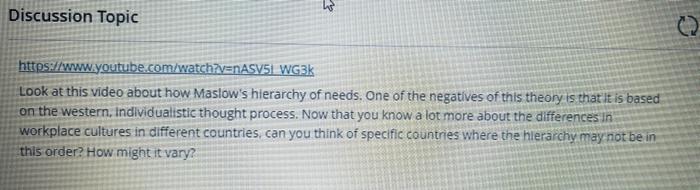 Discussion Topic Https Www Youtube Com Watch V Nasv51 Wg3k Look At This Video About How Maslow S Hierarchy Of Needs O 1