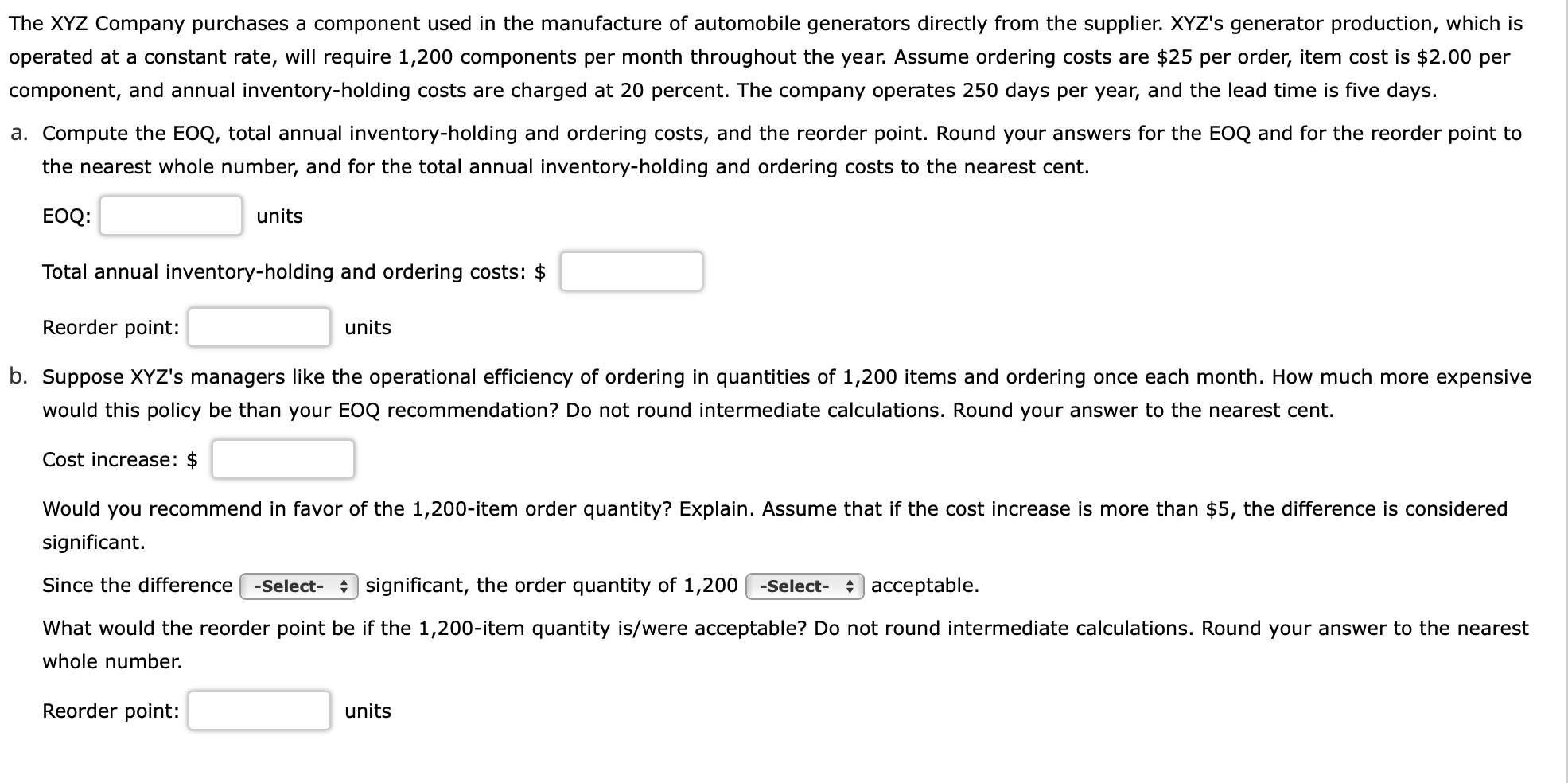 The Xyz Company Purchases A Component Used In The Manufacture Of Automobile Generators Directly From The Supplier Xyz S 1
