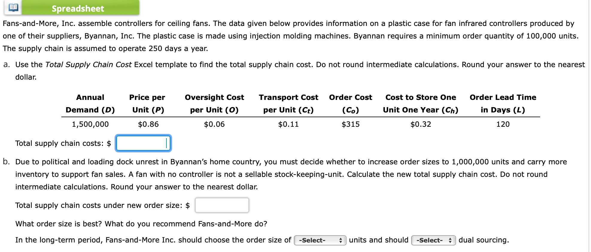 Ee Spreadsheet Fans And More Inc Assemble Controllers For Ceiling Fans The Data Given Below Provides Information On A 1