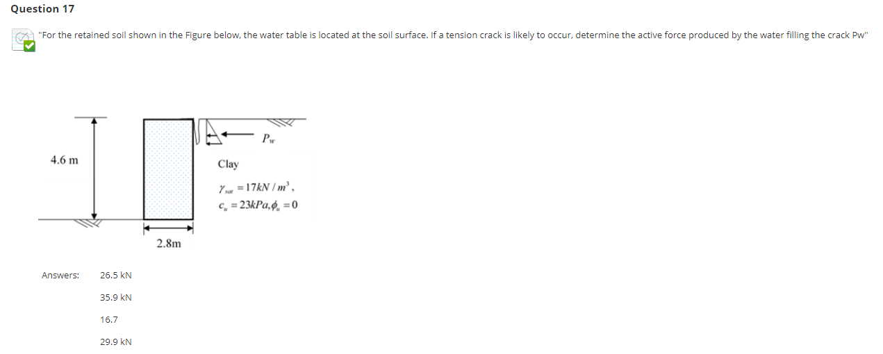 Question 17 For The Retained Soil Shown In The Figure Below The Water Table Is Located At The Soil Surface If A Tensi 1