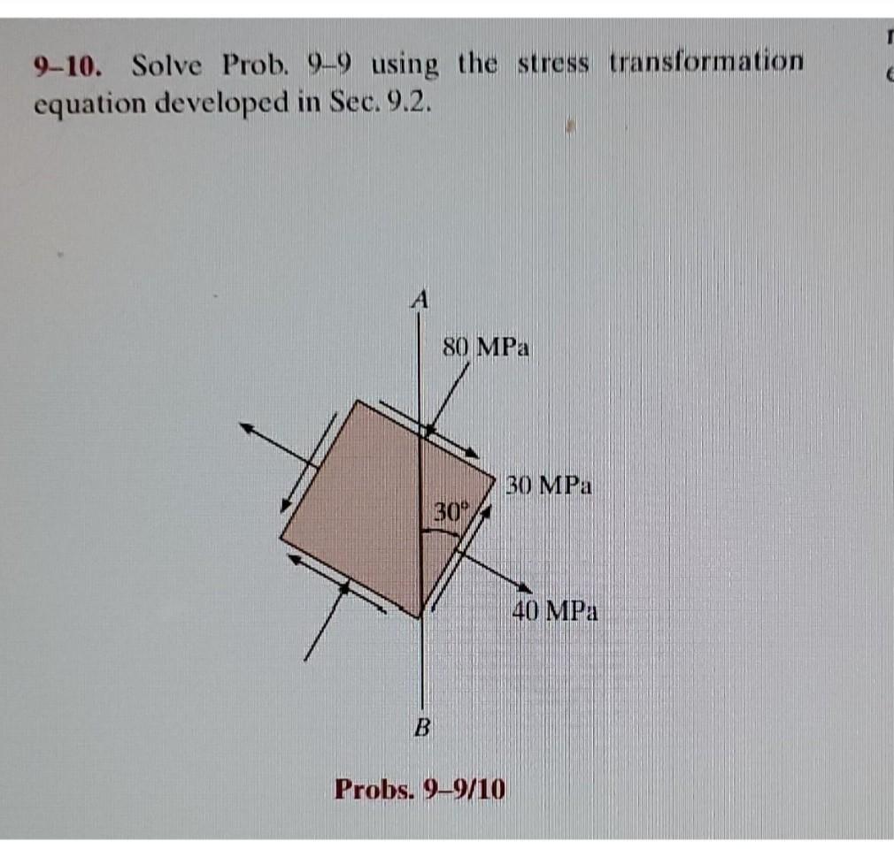 9 10 Solve Prob 9 9 Using The Stress Transformation Equation Developed In Sec 9 2 80 Mpa 30 30 Mpa 40 Mpa B Probs 1