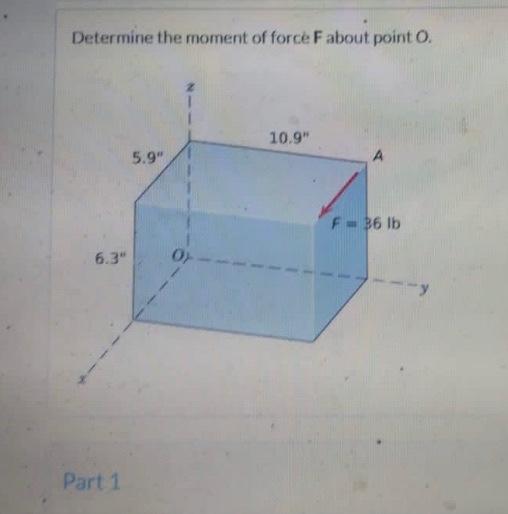 Determine The Moment Of Force F About Point O 10 9 5 9 F 36 Lb 6 3 Part 1 Of Part 1 Write The Vector Fad That Poi 1