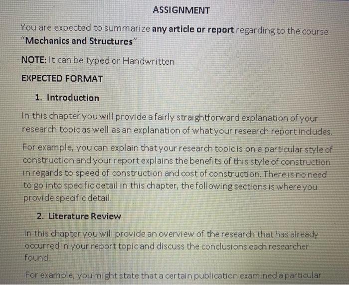 Assignment You Are Expected To Summarize Any Article Or Report Regarding To The Course Mechanics And Structures Note 1