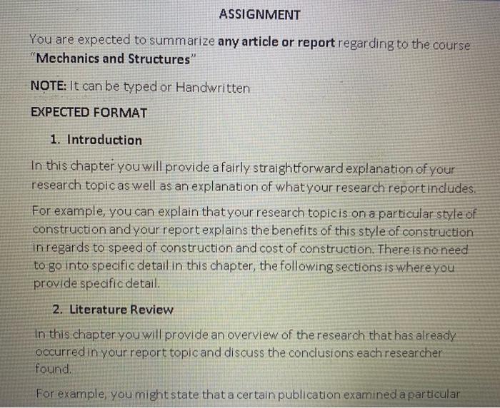 Assignment You Are Expected To Summarize Any Article Or Report Regarding To The Course Mechanics And Structures Note 3