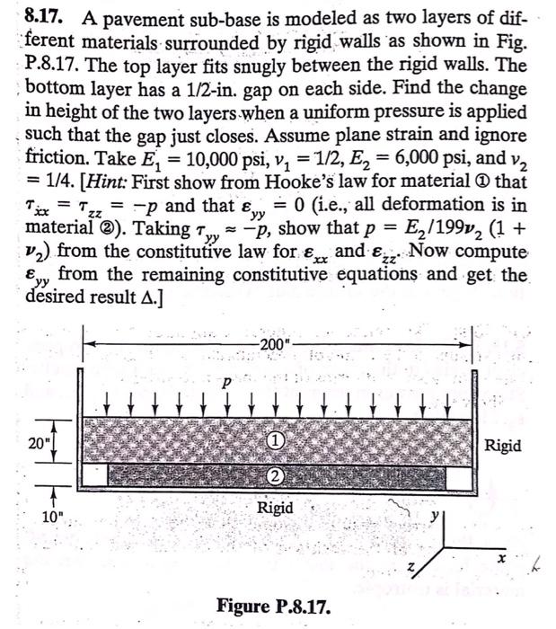 8 17 A Pavement Sub Base Is Modeled As Two Layers Of Dif Ferent Materials Surrounded By Rigid Walls As Shown In Fig P 1