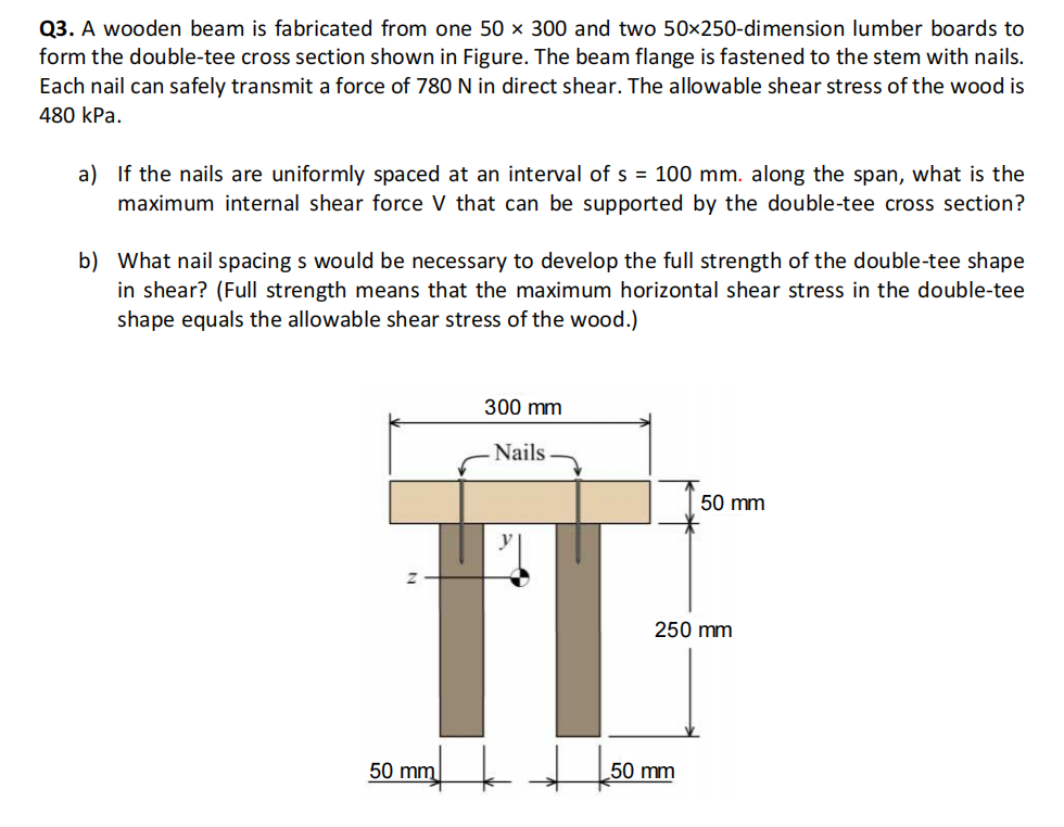 Q3 A Wooden Beam Is Fabricated From One 50 X 300 And Two 50x250 Dimension Lumber Boards To Form The Double Tee Cross Se 1