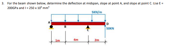 3 For The Beam Shown Below Determine The Deflection At Midspan Slope At Point A And Slope At Point C Use E 200gpa 1