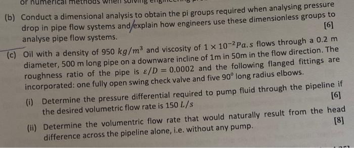 Or Nur B Conduct A Dimensional Analysis To Obtain The Pi Groups Required When Analysing Pressure 6 Drop In Pipe Flow 1
