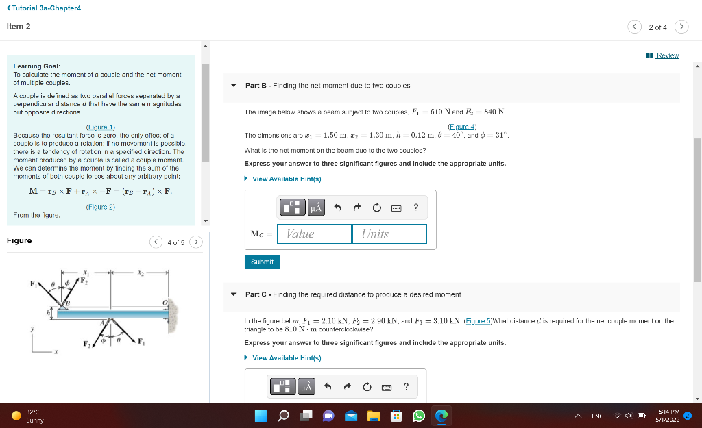 Tutorial 3a Chapter4 Item 2 Learning Goal To Calculate The Moment Of A Couple And The Net Moment Of Multiple Couples 1