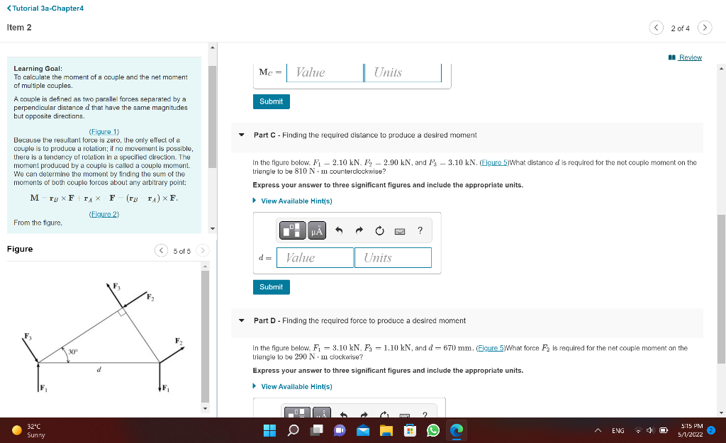 Tutorial 3a Chapter4 Item 2 Learning Goal To Calculate The Moment Of A Couple And The Net Moment Of Multiple Couples 2