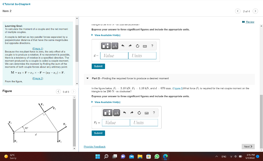 Tutorial 3a Chapter4 Item 2 Learning Goal To Calculate The Moment Of A Couple And The Net Moment Of Multiple Couples 3