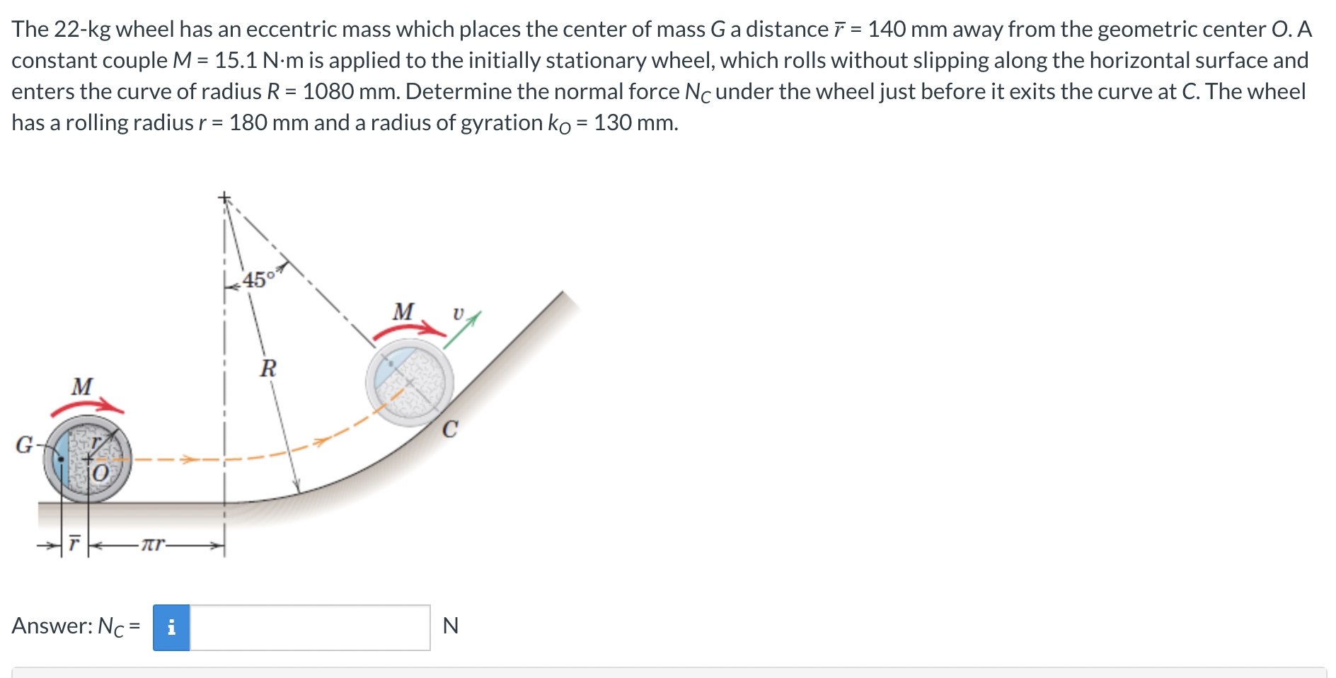 The 22 Kg Wheel Has An Eccentric Mass Which Places The Center Of Mass G A Distance 7 140 Mm Away From The Geometric Ce 1