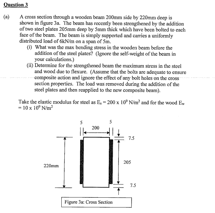 Question 3 A A Cross Section Through A Wooden Beam 200mm Side By 220mm Deep Is Shown In Figure 3a The Beam Has Recent 1