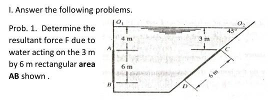I Answer The Following Problems 0 Prob 1 Determine The Resultant Force F Due To Water Acting On The 3 M By 6 M Rect 1