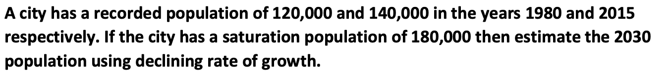 A City Has A Recorded Population Of 120 000 And 140 000 In The Years 1980 And 2015 Respectively If The City Has A Satur 1