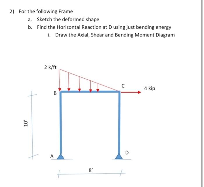 2 For The Following Frame A Sketch The Deformed Shape B Find The Horizontal Reaction At D Using Just Bending Energy I 1