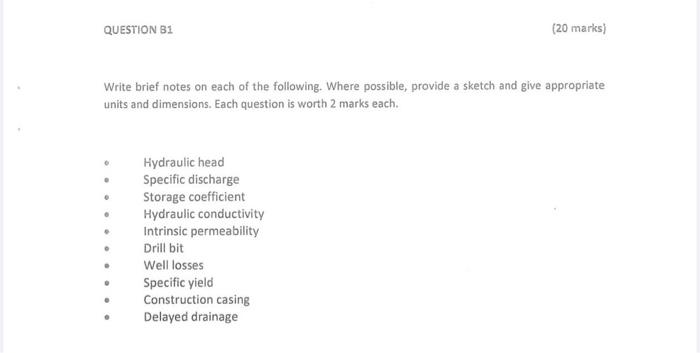 Question B1 20 Marks Write Brief Notes On Each Of The Following Where Possible Provide A Sketch And Give Appropriate 1