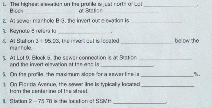 1 The Highest Elevation On The Profile Is Just North Of Lot Block At Station 2 At Sewer Manhole B 3 The Invert Out El 1